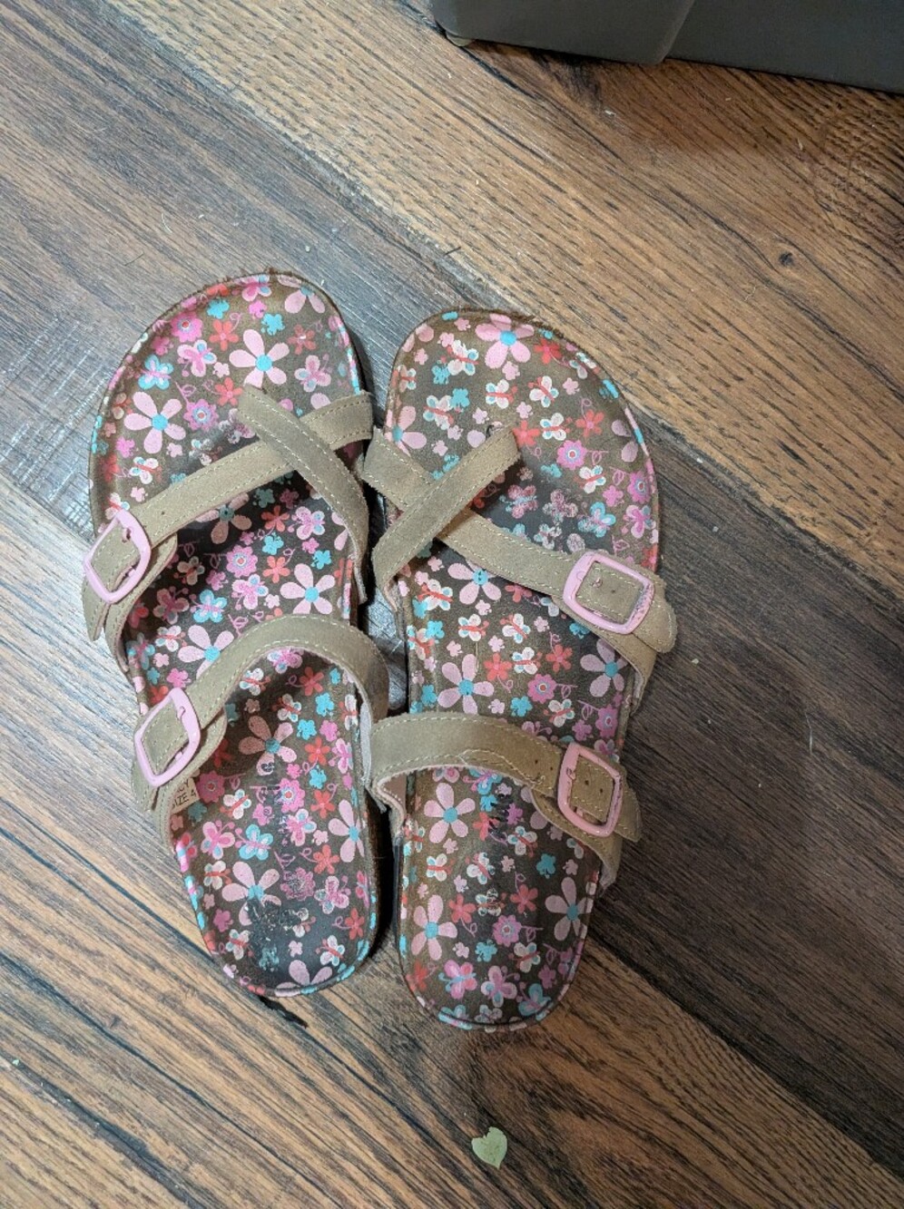 Kids Floral Sandals in Pink and Brown - Youth Comfort Straps- Size 4